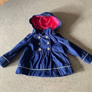 Adorable Nautica navy blue infant sailor jacket/pea coat with removable hood